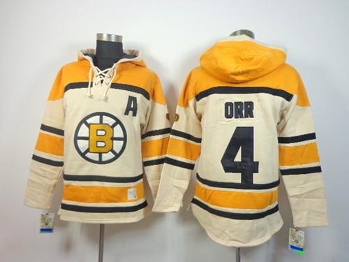 Men's Boston Bruins #4 Bobby Orr Cream Sawyer Hooded Sweatshirt Stitched Hoodie Jersey